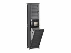Sobuy Mueble Columna de Baño con 1 Cesto para Ropa Sucia Armario Alto para Baño con 1 Puerta y 3 Estantes 40 x 38 x 170 cm BZR124-DG ES Gris