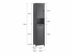 Sobuy Mueble Columna de Baño con 1 Cesto para Ropa Sucia Armario Alto para Baño con 1 Puerta y 3 Estantes 40 x 38 x 170 cm BZR124-DG ES Gris