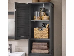 Sobuy Mueble Columna de Baño con 1 Cesto para Ropa Sucia Armario Alto para Baño con 1 Puerta y 3 Estantes 40 x 38 x 170 cm BZR124-DG ES Gris