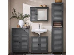 Sobuy Mueble Columna de Baño con 1 Cesto para Ropa Sucia Armario Alto para Baño con 1 Puerta y 3 Estantes 40 x 38 x 170 cm BZR124-DG ES Gris