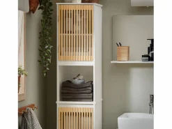 Discount Sobuy Mueble Columna de Baño con 1 Compartimiento Armario Alto para Baño Estanterías de Baño con 2 Puertas y 5 Estantes 33 x 33 x 165 cm BZR127-W ES Blanco