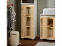 Discount Sobuy Mueble Columna de Baño con 1 Compartimiento Armario Alto para Baño Estanterías de Baño con 2 Puertas y 5 Estantes 33 x 33 x 165 cm BZR127-W ES Blanco