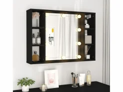Best vidaxl Mueble con espejo y LED 76x15x55 cm Negro