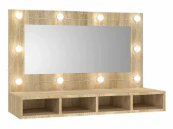 vidaxl Mueble con espejo y luces LED color roble Sonoma 90x31,5x62 cm
