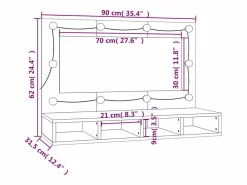 vidaxl Mueble con espejo y luces LED color roble Sonoma 90x31,5x62 cm