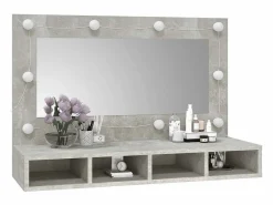 Sale Mueble con espejo y luces LED hormigón 90x31,5x62 cm Mueble De Pared Para Baño