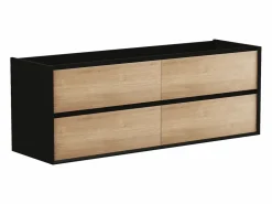 Vente-unique Mueble con lavabo empotrado - Color natural claro y negro - 150 cm - LANNICK