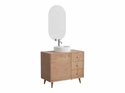Online Vente-unique Mueble con lavabo simple de roble - Lavabo redondo de apoyo, espejo y grifo - 93 cm - ZARENO Color natural claro