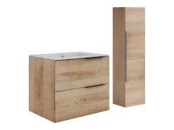 Clearance Mueble con lavabo simple y columna - Color roble claro natural - 60 cm - NISAYA Conjunto De Baño