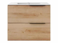 Clearance Mueble con lavabo simple y columna - Color roble claro natural - 60 cm - NISAYA Conjunto De Baño