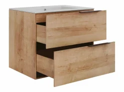 Clearance Mueble con lavabo simple y columna - Color roble claro natural - 60 cm - NISAYA Conjunto De Baño