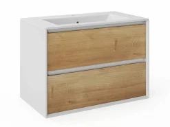 Sale Mueble con lavabo simple suspendido, color natural claro y blanco, A80 cm, LANNICK Mueble De Baño Simple