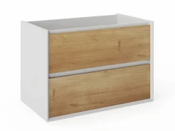 Sale Mueble con lavabo simple suspendido, color natural claro y blanco, A80 cm, LANNICK Mueble De Baño Simple