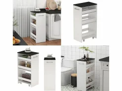 New Mueble con ruedas blanco/antracita 30x46x84.8 rivo Mueble Camarera
