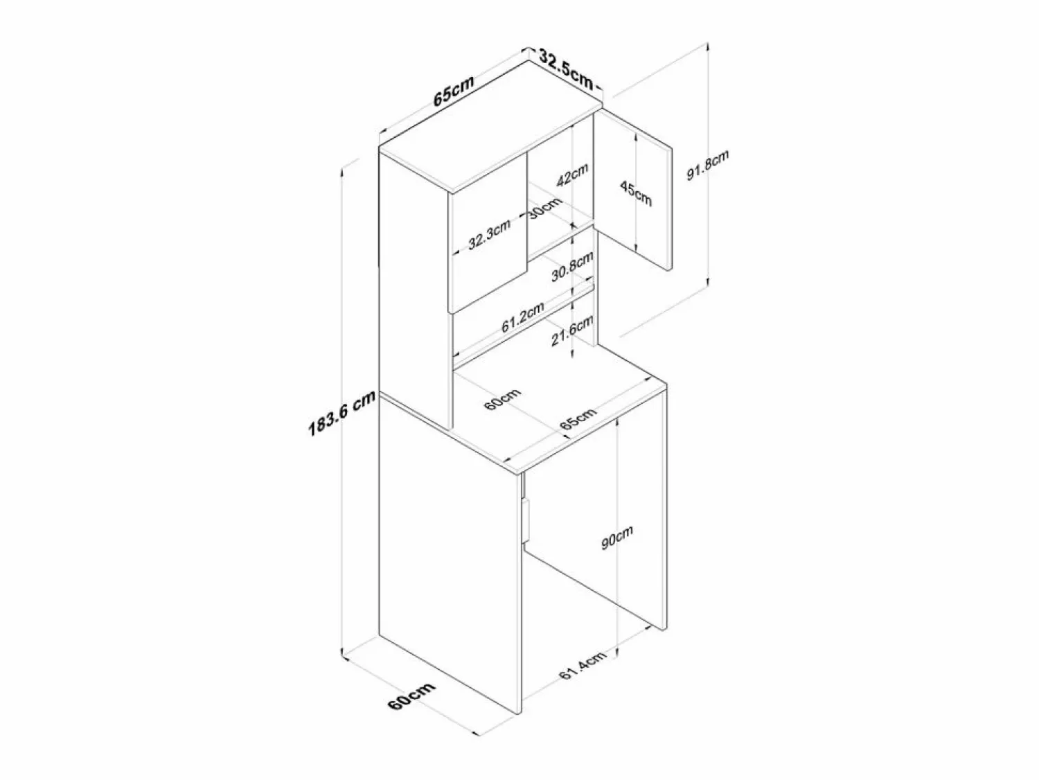 Hanah Home Mueble cubrelavadora compacto con armario y estantes KD101 - Negro