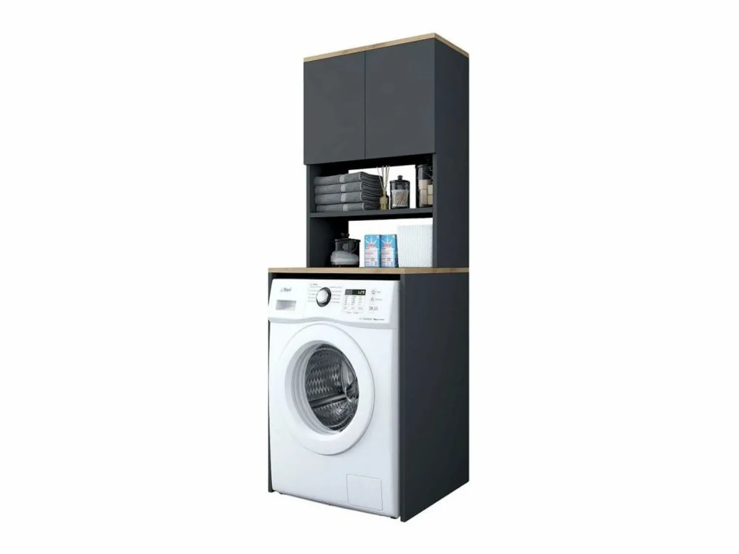 Hanah Home Mueble cubrelavadora compacto con armario y estantes KD101 - Negro