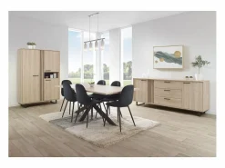 Hot Meublorama Mueble de Almacenamiento XL con patas metálicas en color roble claro, colección LOFT. Gran capacidad de almacenamiento. Marru00f3n