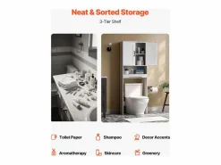 Mueble de Almacenamiento para WC SucceBuy, Altura 165,1 cm, Almacenamiento Encima del Inodoro o la Lavadora, Armario de Baño que Ahorra Espacio,