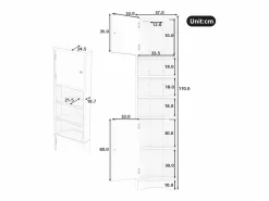 Clearance Merax Mueble de baño - 57,5 ​​x 28,5 x 160 cm - Con 2 puertas de cristal + 2 puertas de madera + 2 compartimentos abiertos Espacios - MDF - Gris Blanco