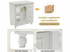 Discount Mueble de baño, 80 x 47 x 90 cm - 1 Puerta + estantes + fregadero de cerámica integrado - Cerámica + MDF - gris Mueble De Baño Simple