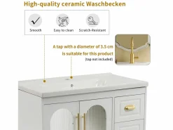 Discount Mueble de baño, 80 x 47 x 90 cm - 1 Puerta + estantes + fregadero de cerámica integrado - Cerámica + MDF - gris Mueble De Baño Simple