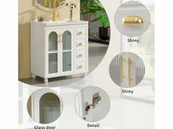 Discount Mueble de baño, 80 x 47 x 90 cm - 1 Puerta + estantes + fregadero de cerámica integrado - Cerámica + MDF - gris Mueble De Baño Simple