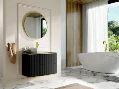 Hot Mueble de baño acanalado con detalles en y dorado KELIZA Mueble De Lavabo