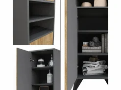 Sale Mueble de baño antracita/roble de montaña 38x30x180 leano Columna De Baño