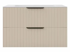 Clearance Mueble de baño colgado estriado con lavabo encastrable - - 80 cm - DALIKO Mueble De Baño Simple