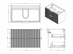 Clearance Mueble de baño colgado estriado con lavabo encastrable - - 80 cm - DALIKO Mueble De Baño Simple