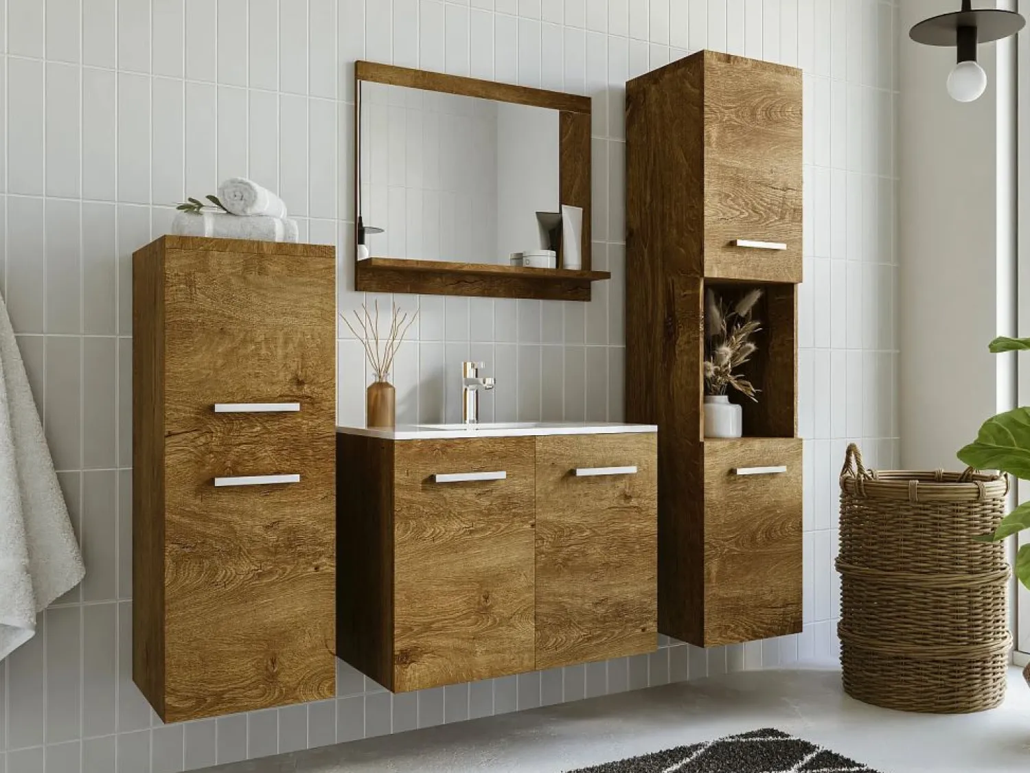 Vente-unique Mueble de baño, , Ancho 30 x Prof. 30 x Alt. 133 cm, MIELA Color natural oscuro