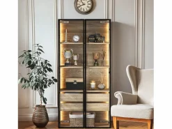 Mueble de baño con 2 puertas, 2 cajones grandes, LED integrado, MDF, madera clara, 73x36x155 cm Color natural oscuro