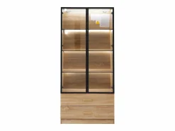 Online Hauss Spole Mueble de baño con 2 puertas de cristal y 2 cajones, LED incluido, cuerpo natural claro - 75x34,5x170cm Color natural claro