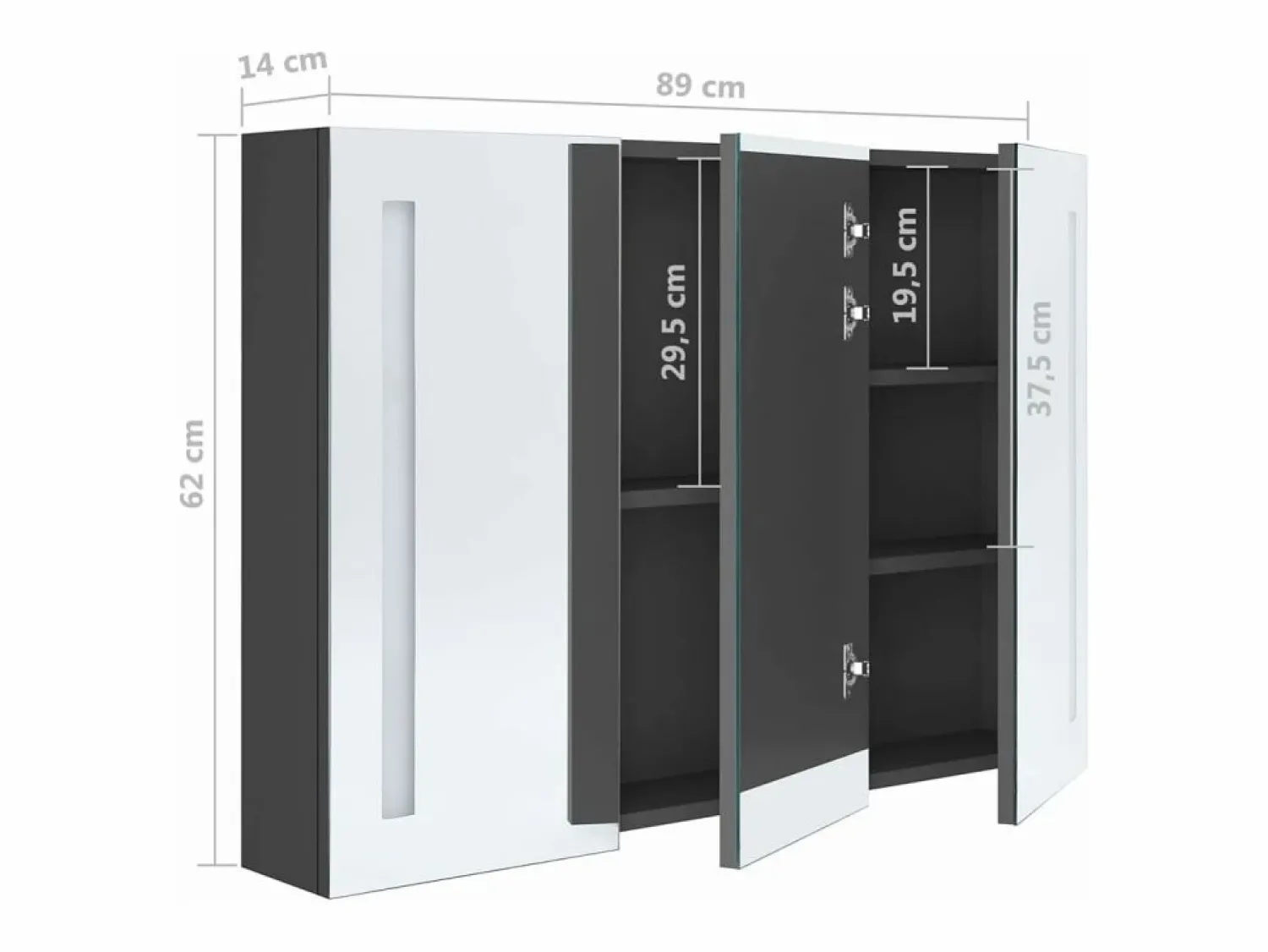 vidaxl Mueble de baño con espejo LED 89x14x62 cm Gris
