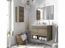 Hot Mueble de Baño con Espejo Cotton 2 Puertas Nordik Marru00f3n