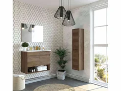 Hot Mueble de Baño con Espejo Cotton 2 Puertas Nordik Marru00f3n