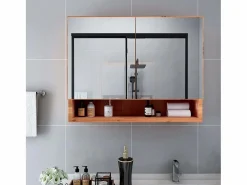 Hot Mueble de baño con espejo LED MDF roble 80x15x60 cm ES844761 Marru00f3n