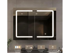 Mueble de baño con espejo LED, enchufe e interruptor con sensor - 80x13,5x60 cm