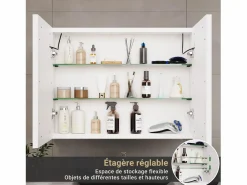 Mueble de baño con espejo LED, enchufe e interruptor con sensor - 80x13,5x60 cm