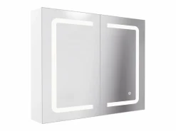 Mueble de baño con espejo LED, enchufe e interruptor con sensor - 80x13,5x60 cm