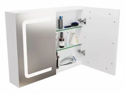 Mueble de baño con espejo LED, enchufe e interruptor con sensor - 80x13,5x60 cm