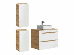 Vente-unique Mueble de baño con lavabo y columnas, 80 cm, color natural y blanco, ARUBA