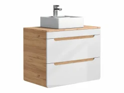 Vente-unique Mueble de baño con lavabo y columnas, 80 cm, color natural y blanco, ARUBA