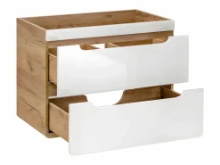 Vente-unique Mueble de baño con lavabo y columnas, 80 cm, color natural y blanco, ARUBA