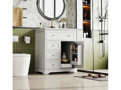 Best ModernLuxe Mueble de baño con lavabo de cerámica - 1 puerta y 3 cajones - (grifo no incluido) Blanco