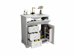 Best ModernLuxe Mueble de baño con lavabo de cerámica - 1 puerta y 3 cajones - (grifo no incluido) Blanco