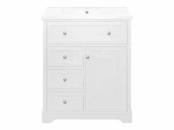 Best ModernLuxe Mueble de baño con lavabo de cerámica - 1 puerta y 3 cajones - (grifo no incluido) Blanco