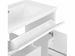 Best ModernLuxe Mueble de baño con lavabo de cerámica - 1 puerta y 3 cajones - (grifo no incluido) Blanco