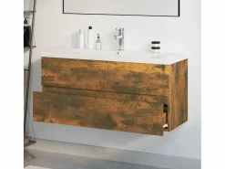 Hot vidaxl Mueble de baño con lavabo madera contrachapada roble ahumado Color natural claro