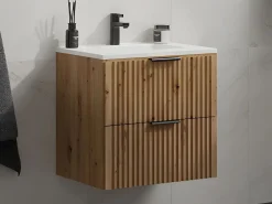 Vente-unique Mueble de baño con lavabo encastrado, natural claro, An60 cm, ZEVARA